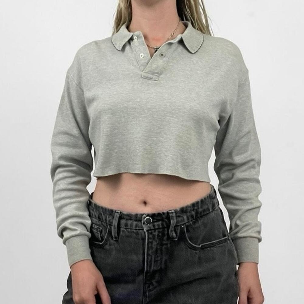 Ralph Lauren Grey Cropped Long Sleeve Top